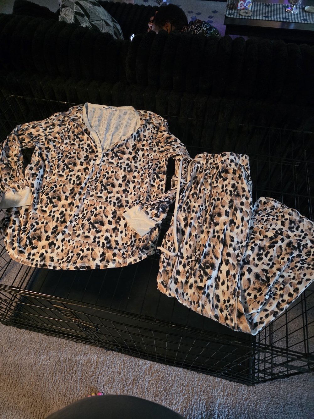 Doublju Leopard Print Women's Pajama Set - Tan, Black, Cream